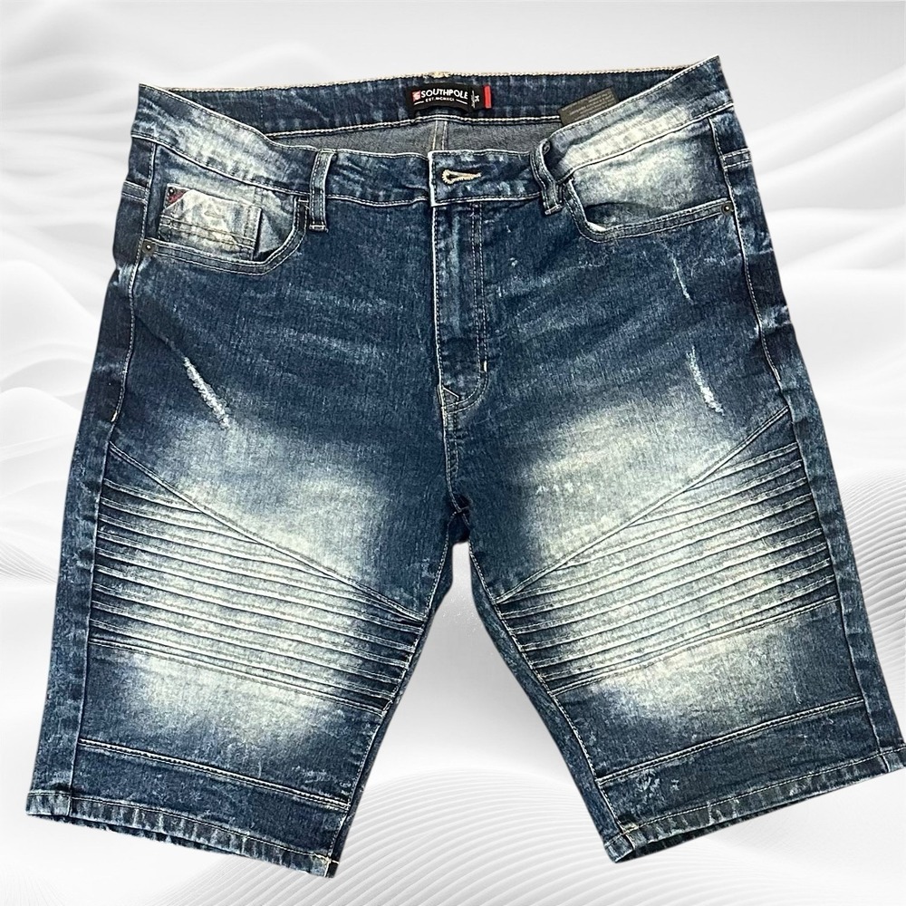 Southpole Jean Shorts Mens 34X11 Blue Relaxed Stretch Jorts Hip Hop Y2K Faded